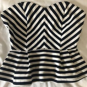 Super cute strapless striped peplum top!